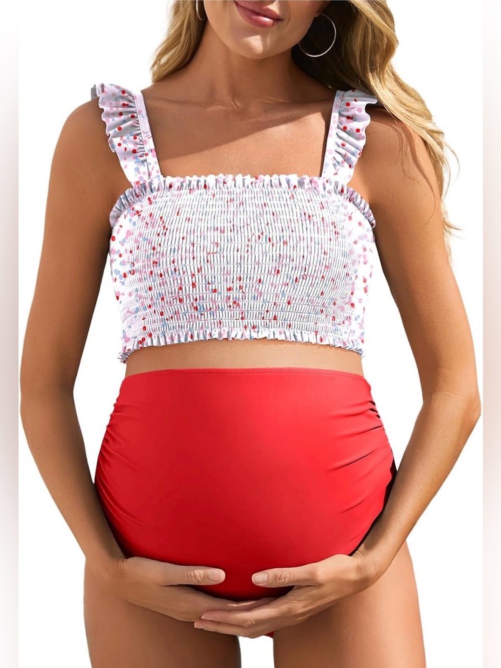 Maternity Smocked Over Belly Bikini set